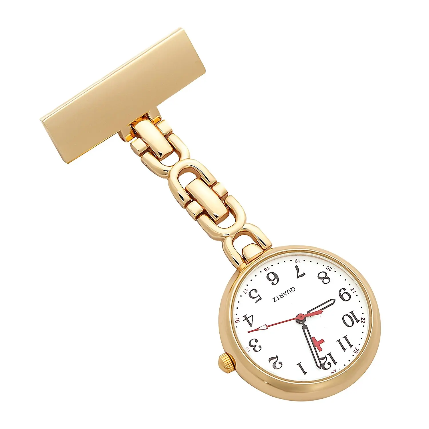 

Nurses Lapel Pin Watch 24hr Military Time Analog FOB Infection Control Watch GoldTone Reloj De Bolsillo