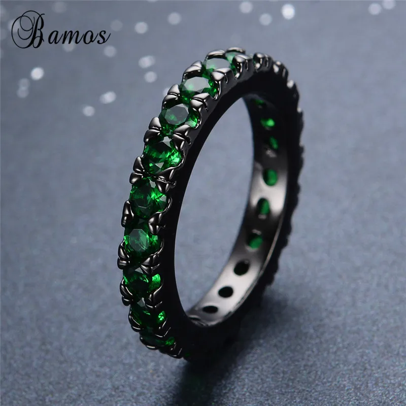 

Bamos Trendy Green/Blue Cubic Zirconia Ring Hiphop Paved Couple Rings Black Gold Filled For Women Men Punk Statement Jewelry