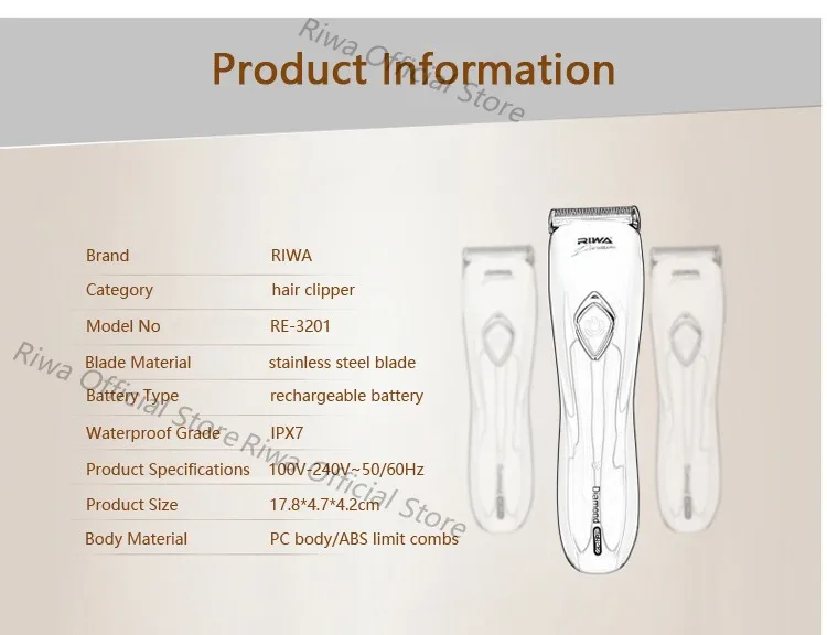 Riwa аккумуляторная мужская машинки для стрижки волос моющийся машина для обрезки волос триммер re-3201