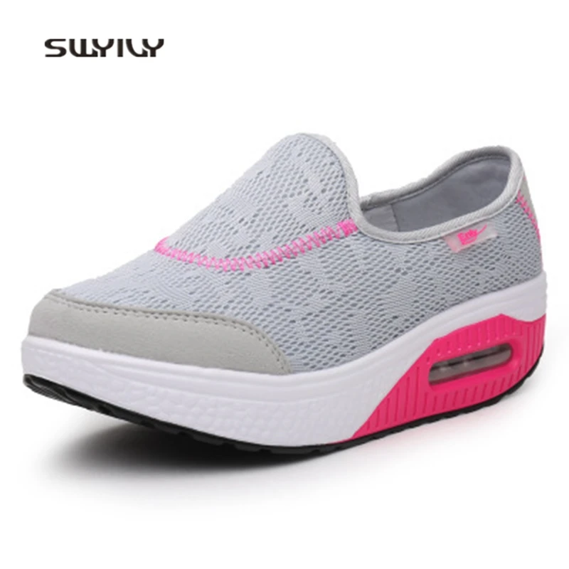 SWYIVY Women Toning Shoes Mesh Breathable Swing Shoes 2018 New Hollow Heel Ultra-light Slip-on Female Slimming Shoes Lose Weight