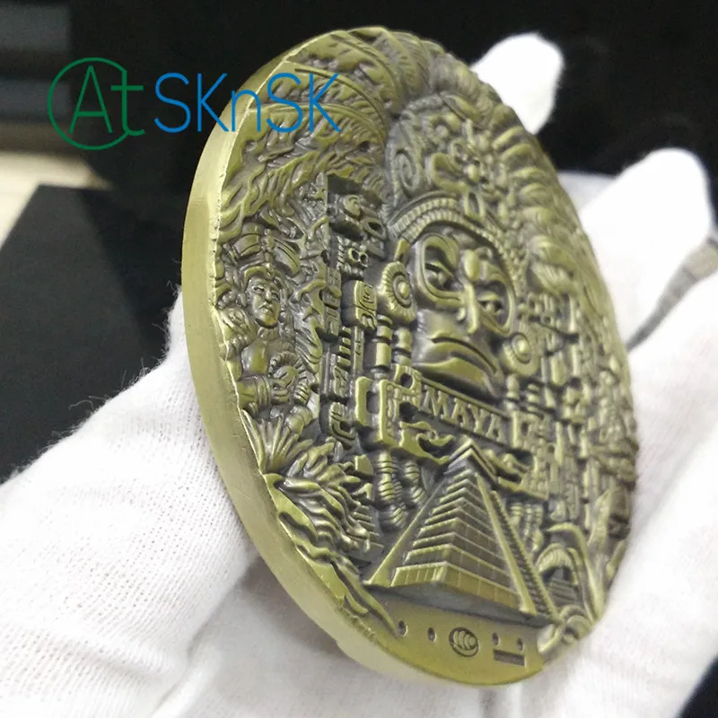 1PC's календарь Майя бронзовая монета сувенир Manyan Aztec значок подарок Новая Майя большая медаль 80x10 мм подарки