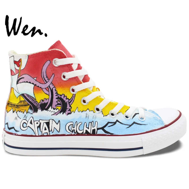Prix pour WEN Hommes Femmes Peint À La Main Chaussures Design Personnalisé Morceau Non, capitaine Chunk High Top Noir Toile Sneakers pour Cadeaux Prix pour WEN Hommes Femmes Peint À La Main Chaussures Design Personnalisé Morceau Non, capitaine Chunk High Top Noir Toile Sneakers pour Cadeaux