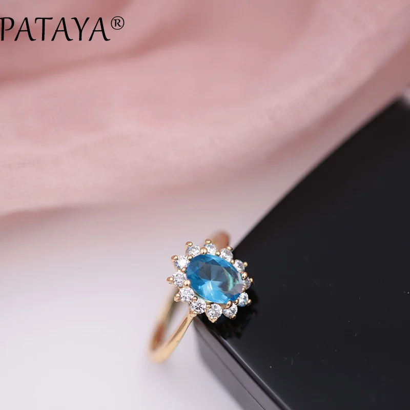PATAYA, Новое поступление, овальный синий природный Цирконий, кольца для женщин, 585, розовое золото, для свадьбы, вечеринки, модные, простые, изысканные мозаичные украшения