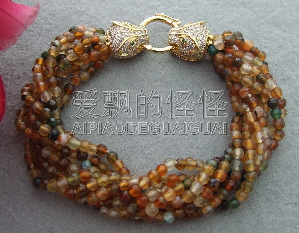 

Women's Natural 8 Strands Onyx Bracelet-Rhinestone Clasp