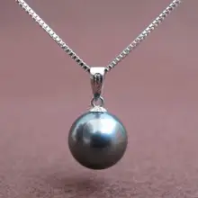 Горячая Распродажа стиль> Подлинная огромный 14 мм круглый черный Южно-морской жемчужный кулон ожерелье