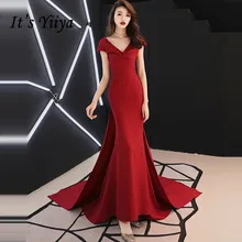 Это YiiYa вечернее платье большой бант v-образный вырез с открытой спиной шлейф труба вино красное вечернее платье вечерние платья TR029 robe de soiree