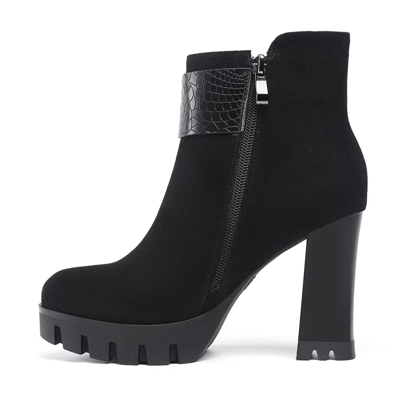 Rond Black Femmes Bottines Carré Univers Haut Suede Épais Dames D'hiver Kid Bottes Chaussures Bout G335 Talon iTPXuZlwOk