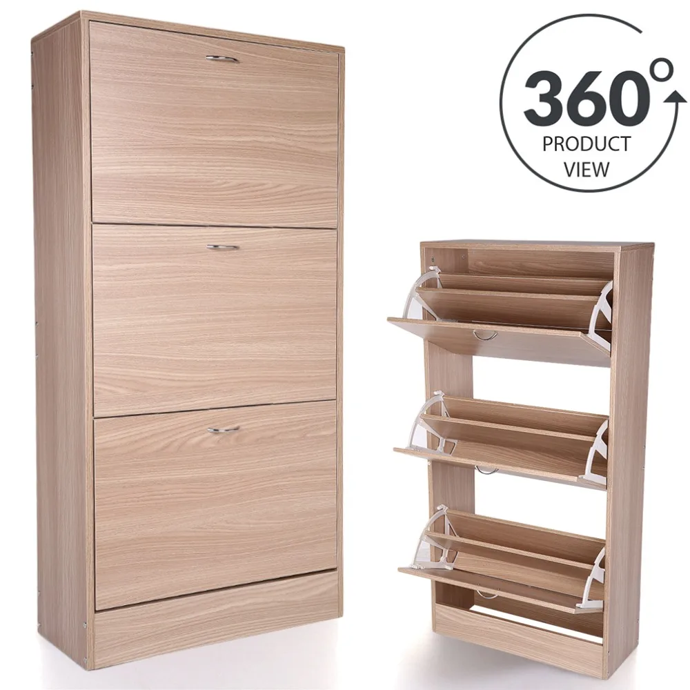 360 degree 3 Drawer Wood Shoe Storage Footwear Rack Unit For