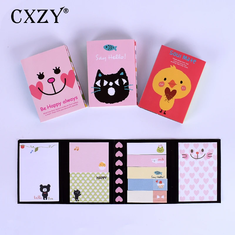 Cute Post It Index Sleeping Cat Sticky Note Stationary Pink Blue Yellow 3 Color