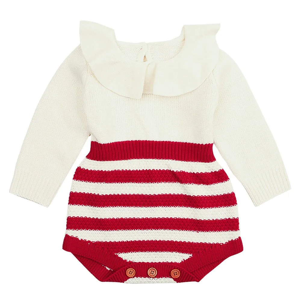 Knitted Striped Bodysuit Newborn Infant Baby Boy Girl Weave Peter pan