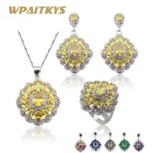 6 цветов камни роскошный серебряный цвет Ювелирные наборы для женщин Свадебные серьги Кольцо Кулон Ожерелье коробка WPAITKYS