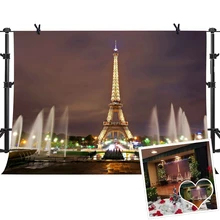 MTMETY Tower Backdrop Paris Landmark Fountain Night Scene Romantic Background Video Studio Photo