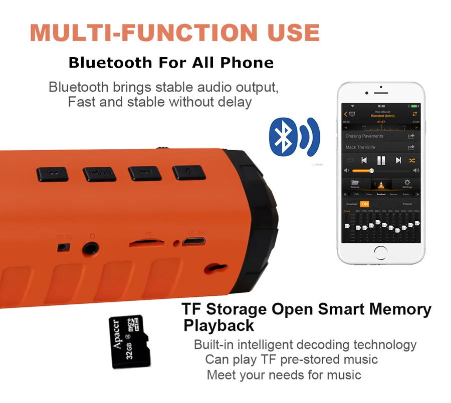 2O17 Outdoor Solar Bluetooth Speaker Multifunction Portable Wireless Speaker LED Flashlight TF Card _