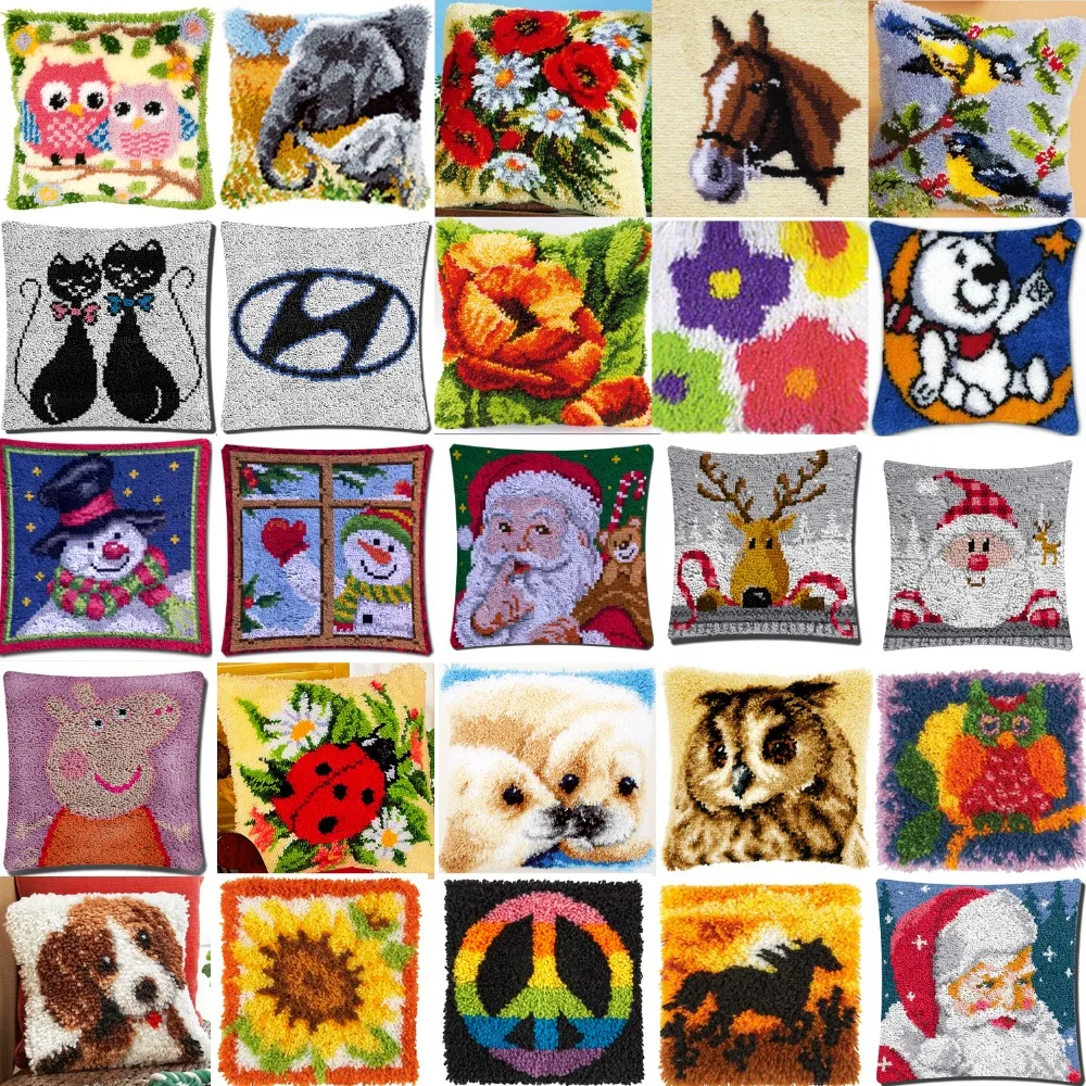 

DIY Needlework Kit Acrylic Yarn Embroidery Pillow latch hook Canvas Cushion Front Cross Stitch Pillowcase style 55