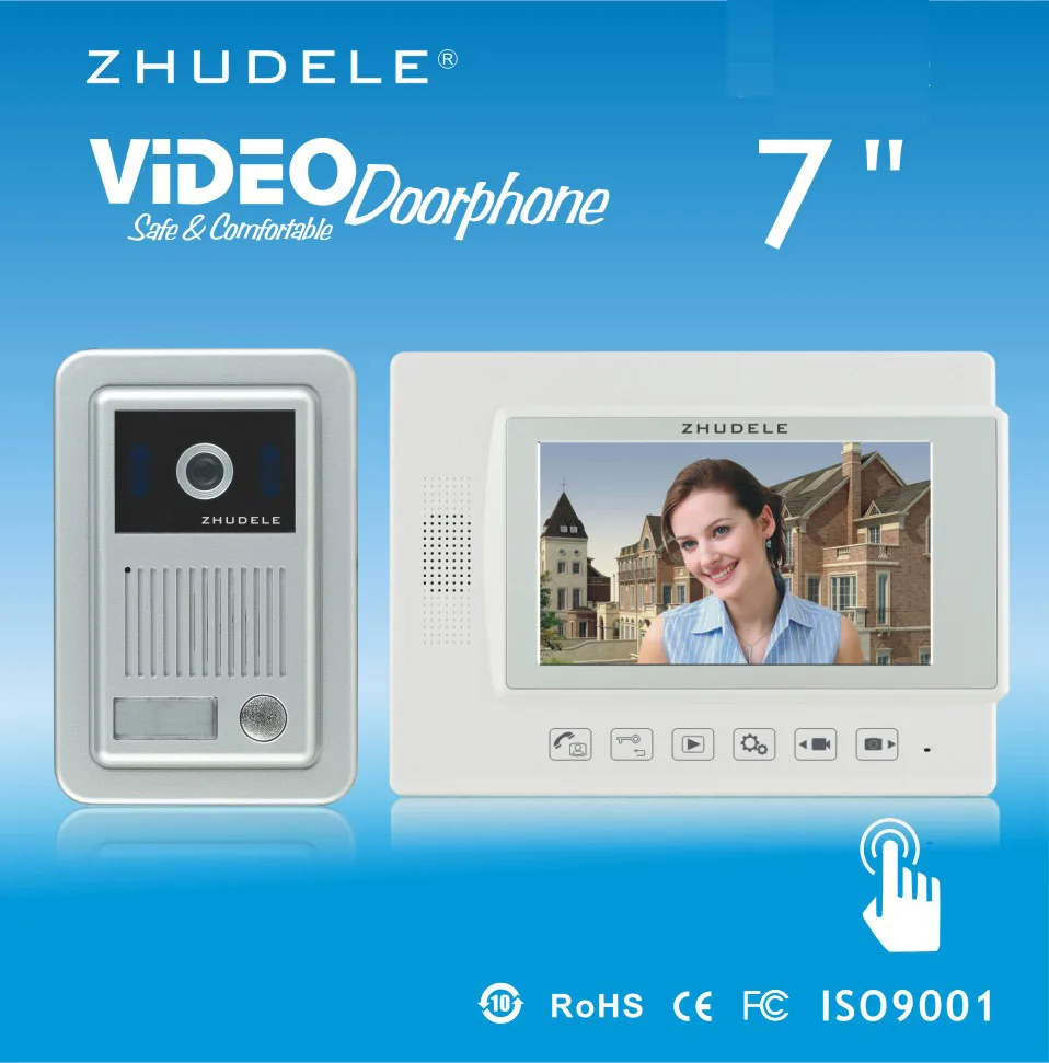 

ZHUDELE Home security 7" video door phone metal die-casting ,waterproof explosion-proof HD IR camera,Recording function 1 V 1