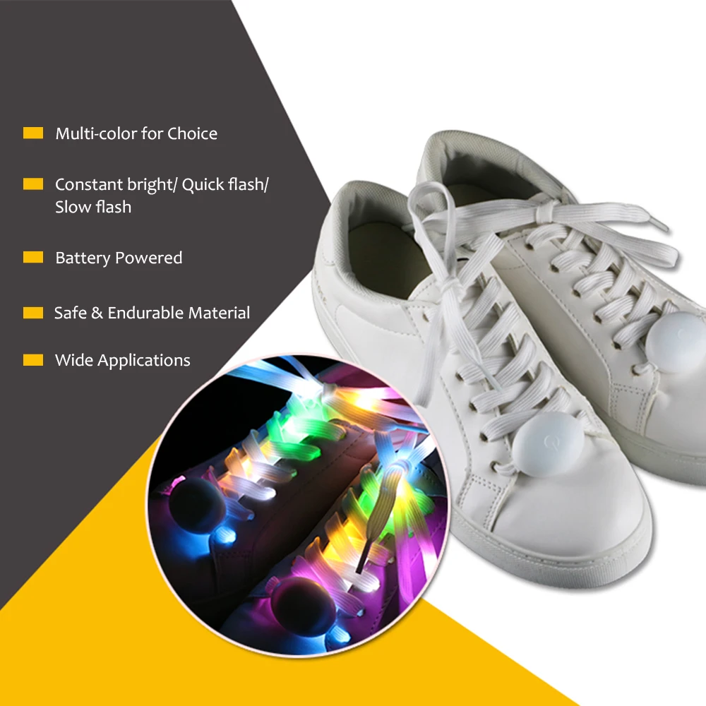 Новые светодио дный светодиодные шнурки с питанием от батареи, постоянная яркая/быстрая вспышка/медленная вспышка, 3 режима для кроссовок