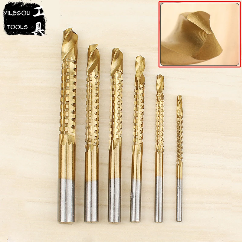 

6Pcs Titanium Coated Woodworking Saw Drill Bit Carpenter Wood Plastic 3-8mm Hole Grooving Saw Drill Cutting Slot Sawtooth Bit