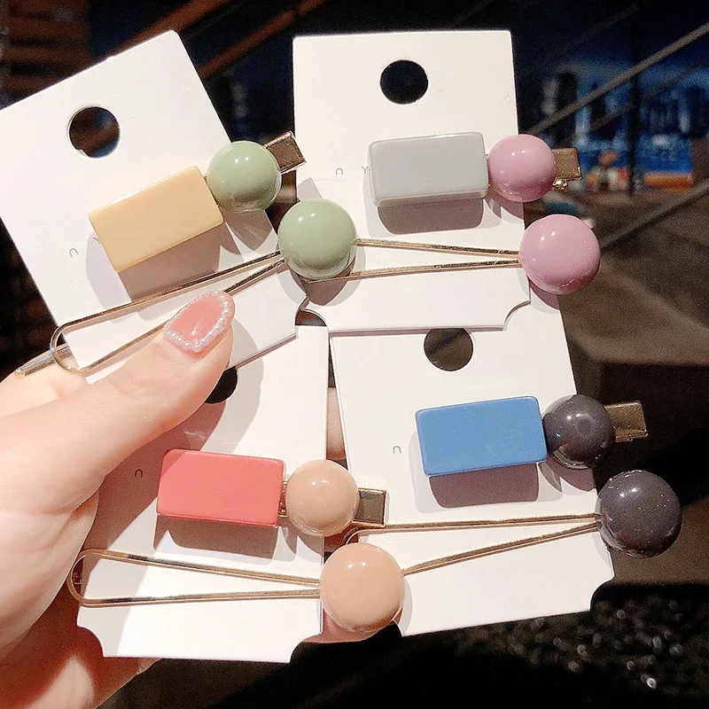 

2019 Korea Sweet Resin Macaron Color Hairpins Women Girls Geometric Irregular Rectangle Hit Color Hair Clips Hair Accessori