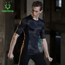 Vansydical Jogger футболки мужские Фитнес сжатия рубашки Половина рукава быстросохнущая Баскетбол Бег центр спорта бег топы