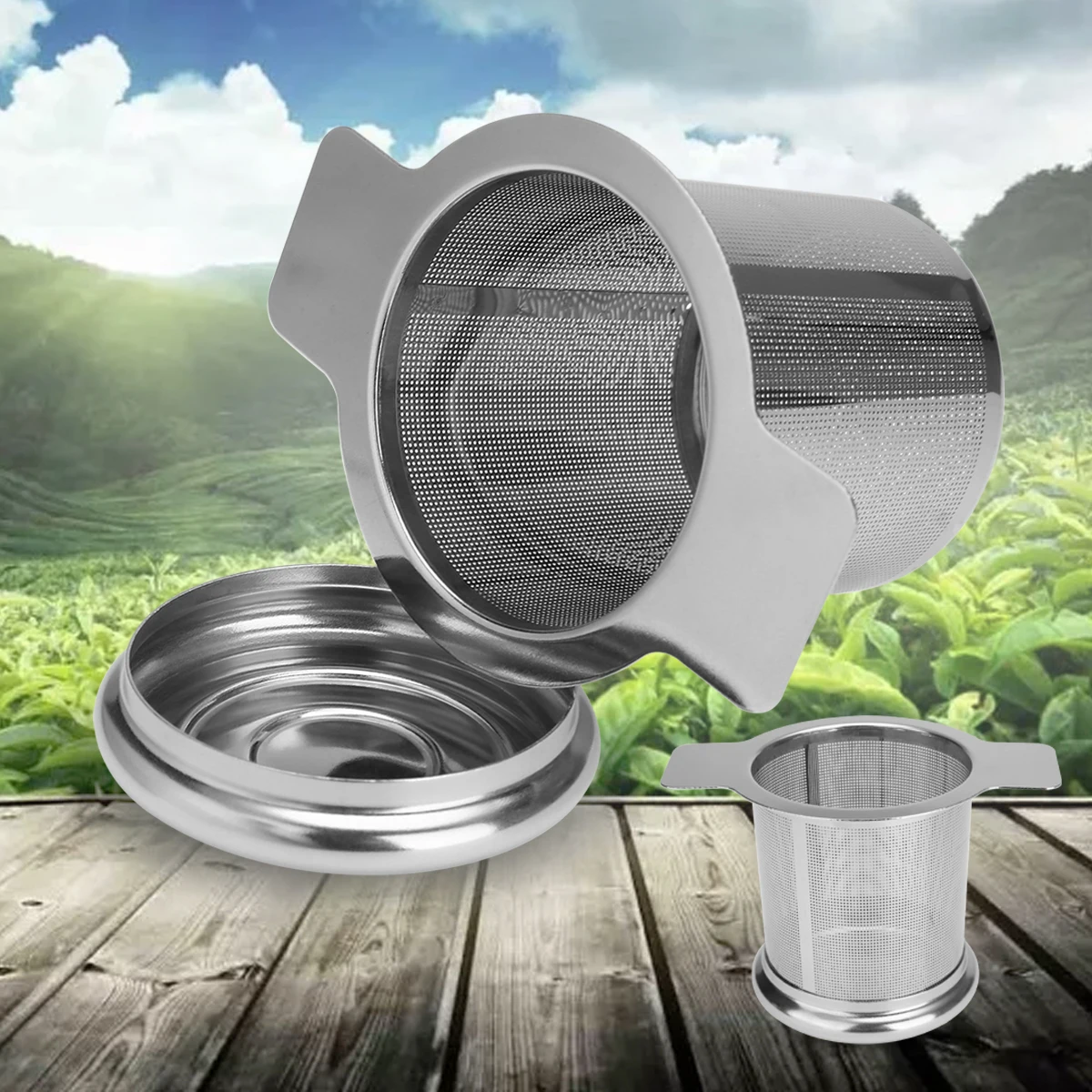 Reusable Stainless Steel Tea Mesh Infuser Metal Cup Strainer Loose Leaf Filter With Lid Drinkware Kitchen Accessories