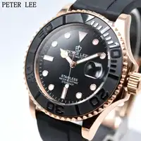 PETER LEE Mens Watch Top Brand Luxury Dial 42 mm Ceramic Rotatig Bezel Business Clock Waterproof Silicone Automatic Mechanical