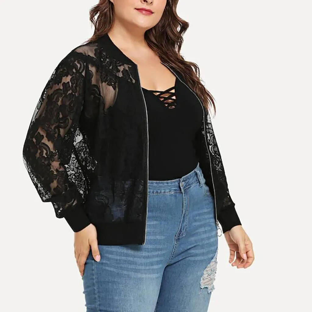 

Plus Size Tops Top Female Womens Solid Casual Plus Size Lace Loose Shawl Cardigan Top Camisas Mujer Cover Up Long Sleeve