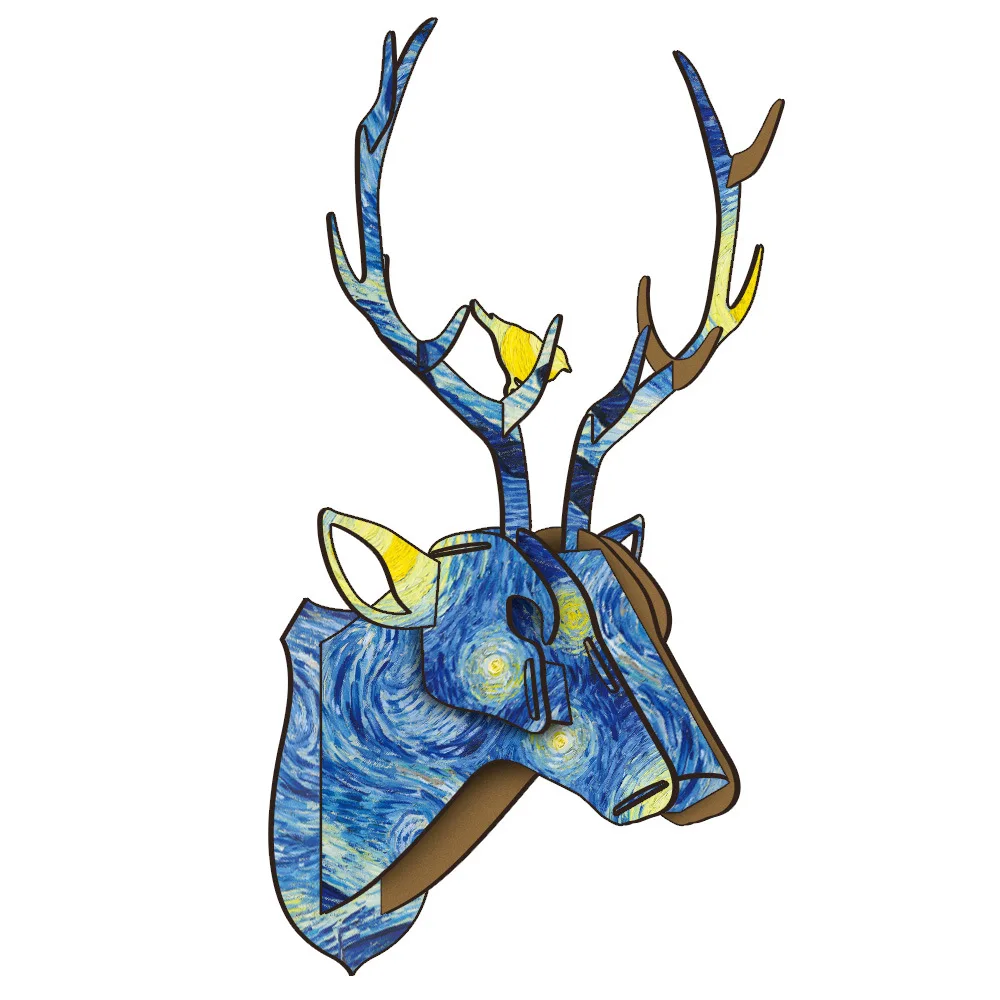 DIY 3D деревянные животные голова оленя художественная модель для дома и офиса Настенный декор держатели для хранения стеллажи аксессуары для украшения дома