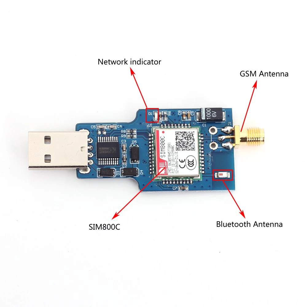 USB для GSM GPRS SIM800C беспроводной Bluetooth Компьютер Управление вызов с антенной Беспроводной Модуль 5 В/3,3 в ttl макетная плата