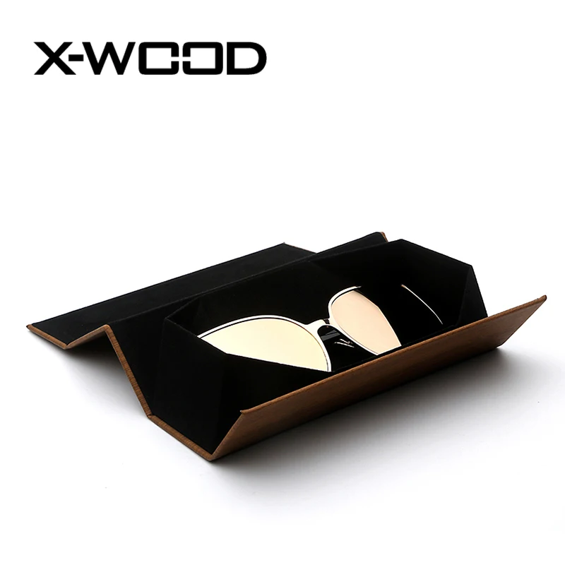 X WOOD Square PU Leather Eyewear Box Fashion Floding Bags Sunglasses