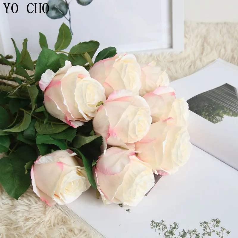 YO CHO Artificial Flower High Quality Thailand Rose Flower Fake Leaves For Wedding Home Garden Moisturizing Felt Fake Flowers