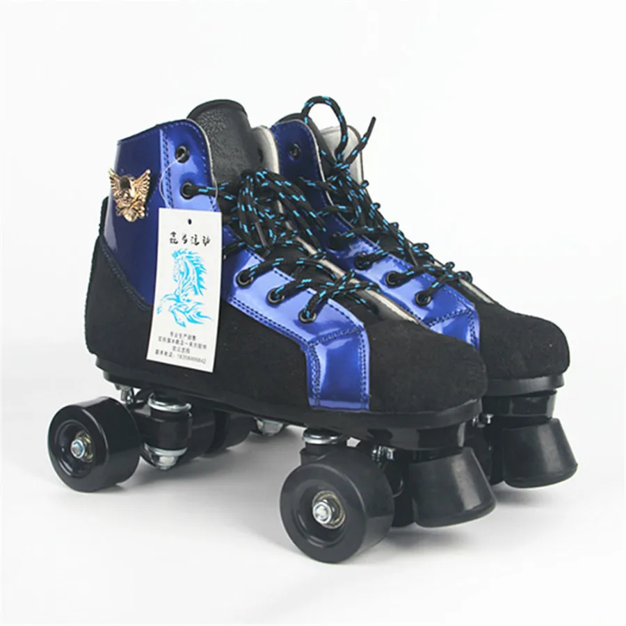 Roller Skates Black Blue Skull head With PU Wheels Double Line Skates