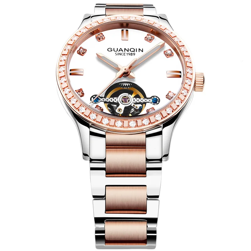 GUANQIN смотреть для женщин автоматические часы Tourbillon световой Скелет платье