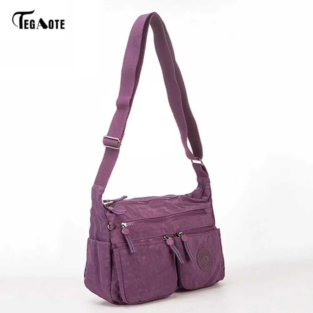 TEGAOTE женские сумки-мессенджеры, Дамская нейлоновая сумка, дорожная Повседневная оригинальная сумка, женская сумка высокого качества, Большая вместительная сумка через плечо - Цвет: Фиолетовый