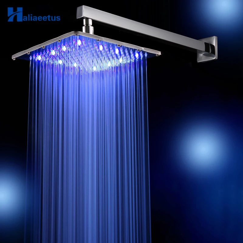 

12 inch 3 Colors changing square rainfall shower head. Wall Mounted head shower include shower arm