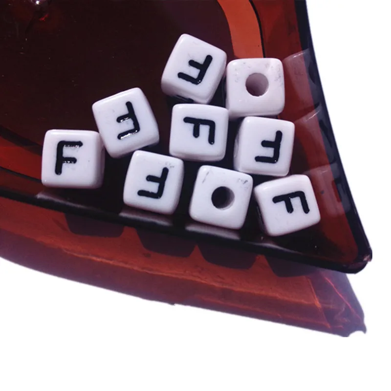 New Arrival 30pcs/lot 10*10mm Cube Square Alphabet Jewelry Beads White