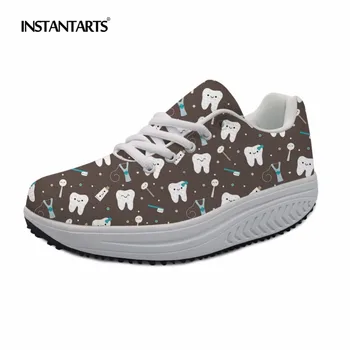 

INSTANTARTS Dental Pattern Women's Toning Shoes Lightweight Slimming Swing Shoes Height Increasing Platform Wedge Fitness Shoes