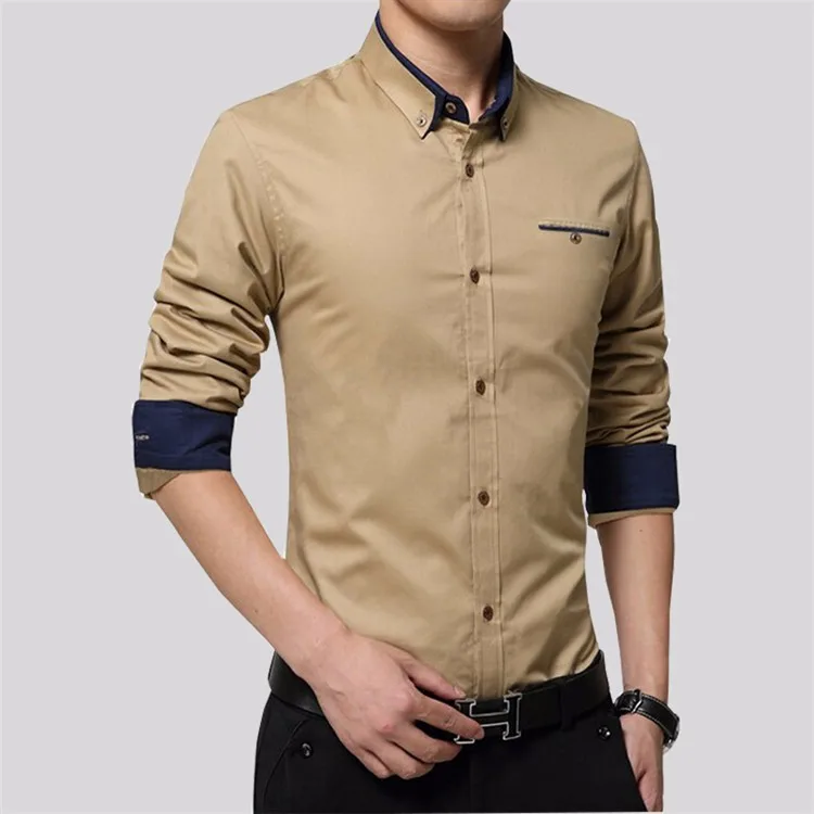 Brand Men Shirts Long Sleeve Turn-down Collar 100% Cotton