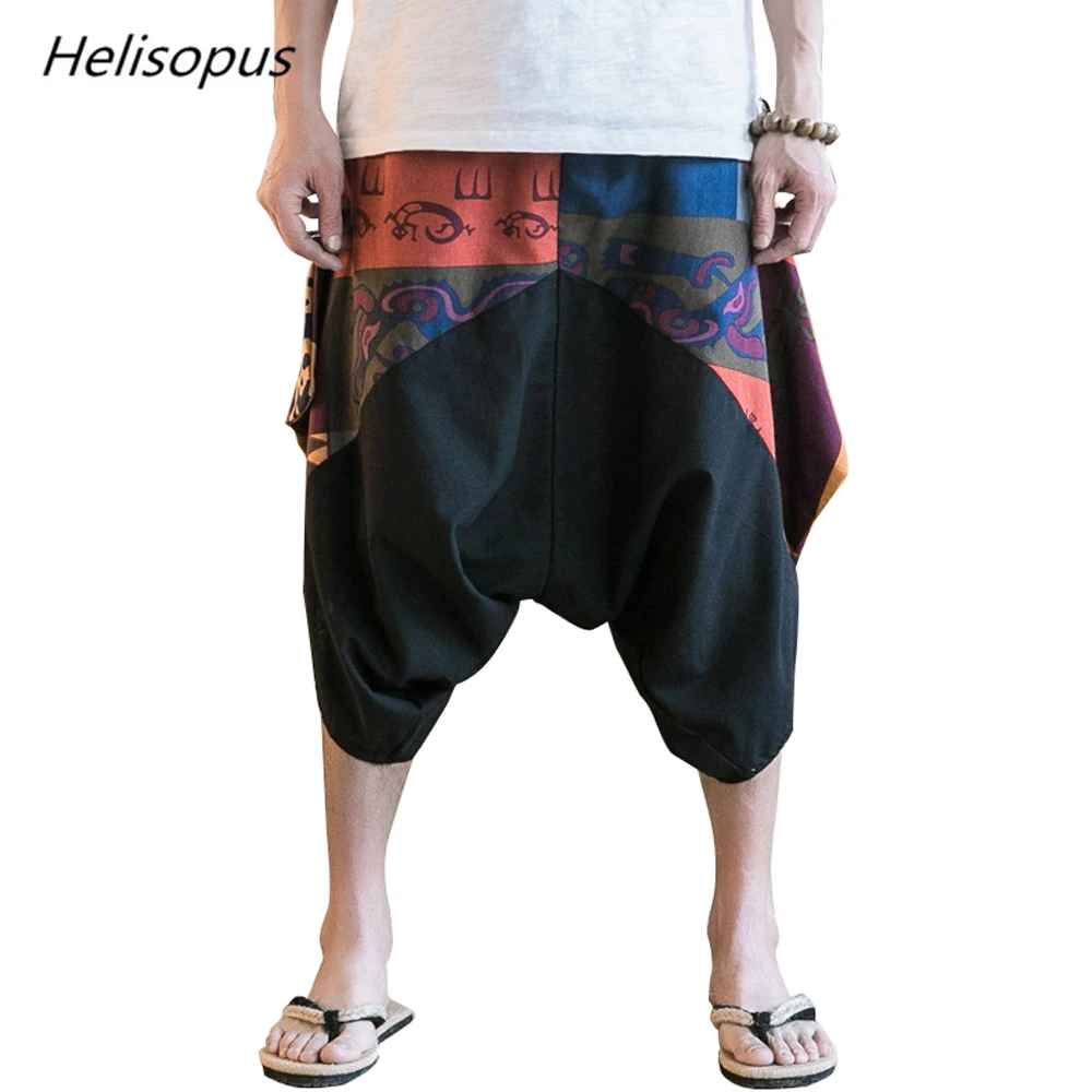 Helisopus летние новые мужские шорты в стиле хип-хоп хлопковые льняные летние джоггеры эластичные повседневные свободные широкие брюки на шнурке