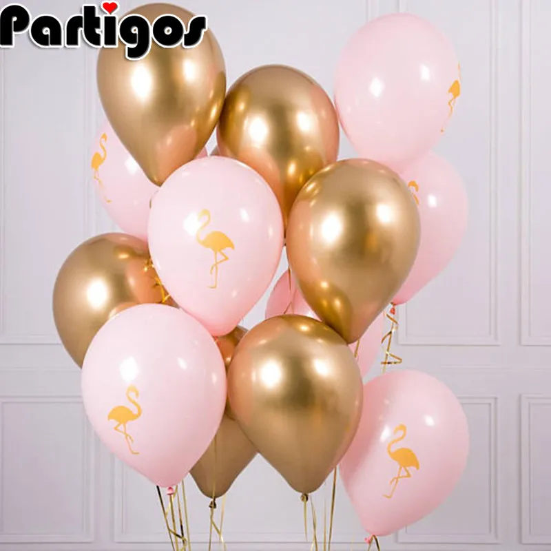 

10pcs 12'' Leaves Pink Flamingo Latex Balloon Chrome Gold Baby Shower Party Decor Summer Hawaiian Bachelorette Hen Party Decors