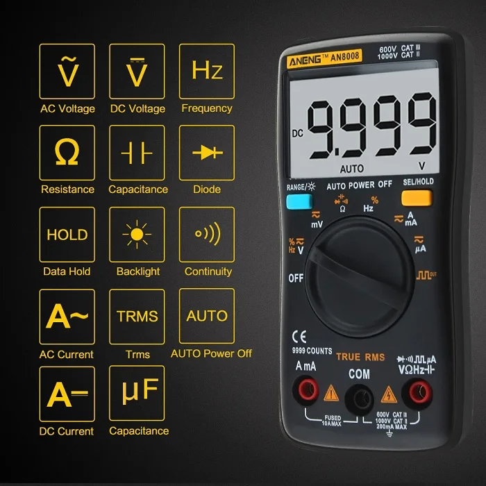 Электронный тест AN8000 AN8001 AN8002 AN8004 AN8008 AN8009 цифровой мультиметр AC/DC Амперметр Вольтметр Ом измеритель мощности тест er - Цвет: AN8008