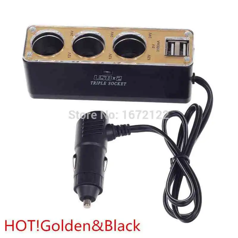 Authentic Golden+Black 3 way car cigarette lighter socket splitter charge dual usb 12v | Автомобили и мотоциклы