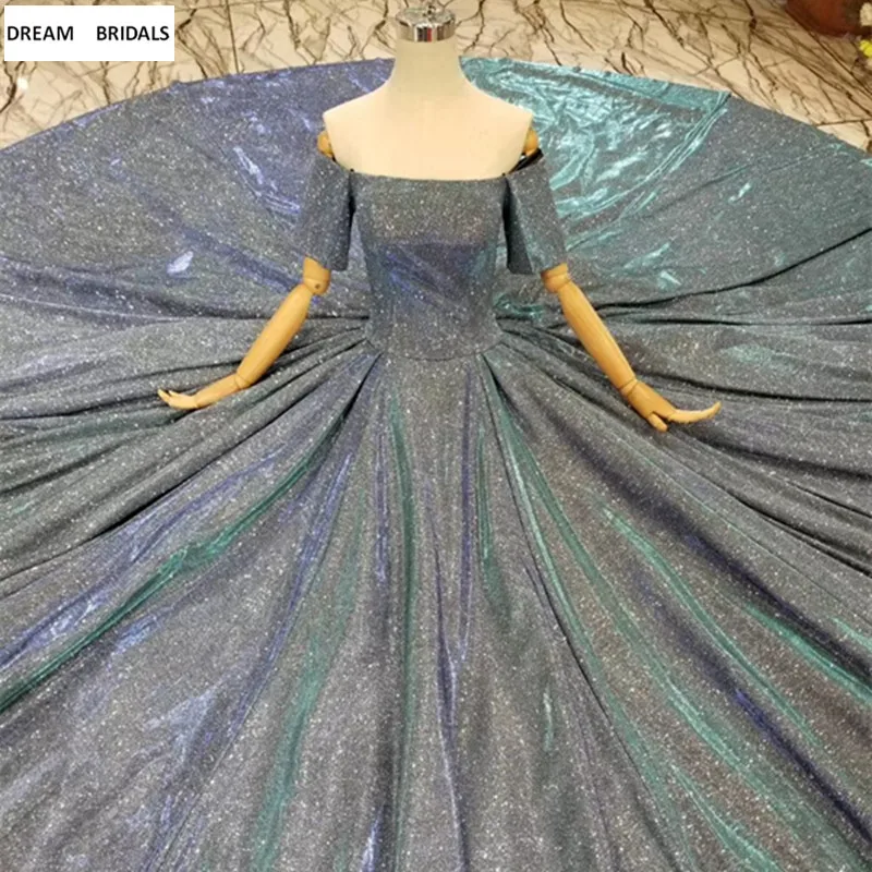Two Colors Customized Sequined Fabric Quinceanera Dresses 2019 Ruched Pleat Vestidos De 15 Anos Vestidos With Train (3)