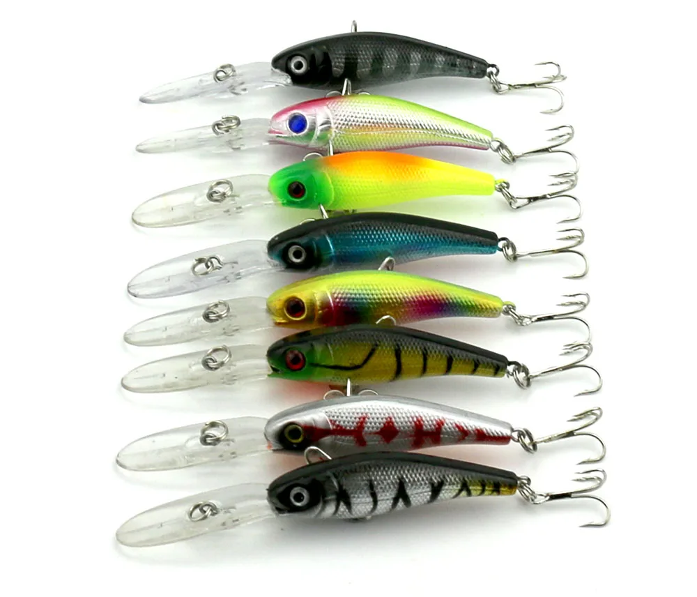 16pcs/lot Long Mouth Diving Minnow Lure 3D Fish Eye Hard Plastic
