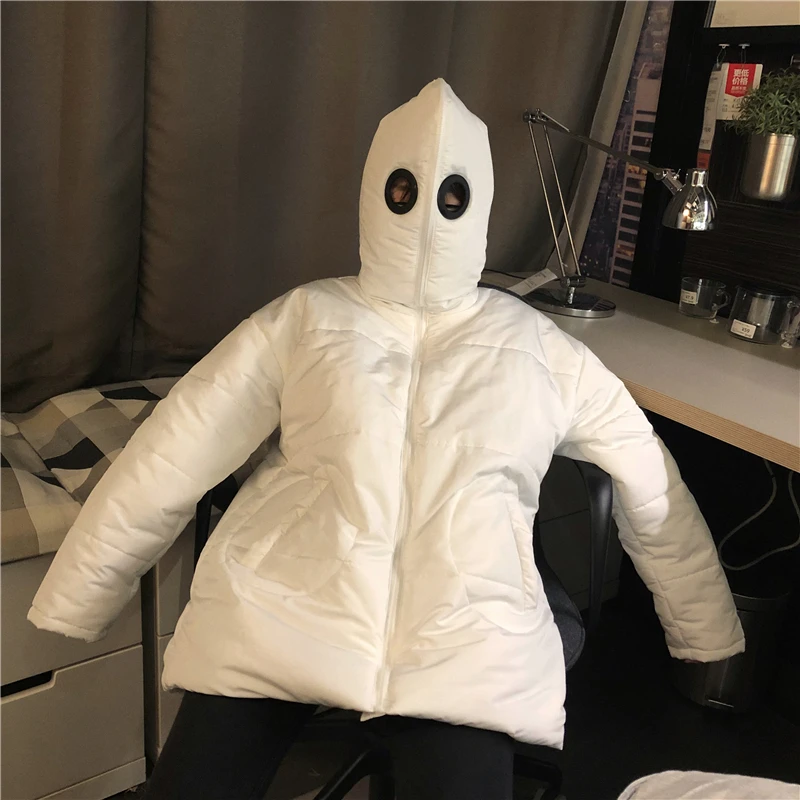 New Coat Winter Women Men Parkas White Black Funny Personality Harajuku
