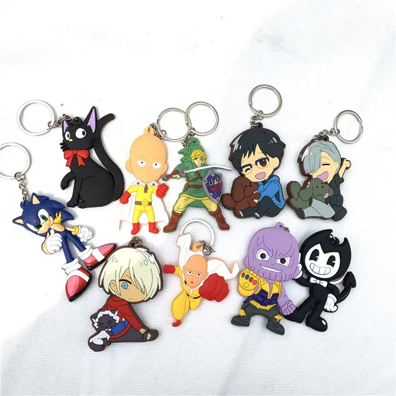 

Lot of Anime PVC keychain Pendant bendy zelda ONE PUNCH MAN YURI on ICE zelda rubber keyrings backpack pendant cosplay gift
