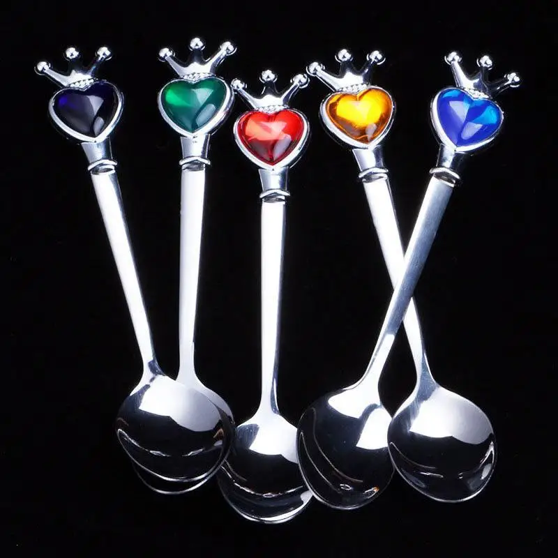 Stainless Steel Coffee Tea Spoon Crown Heart shaped Spoons For Ice