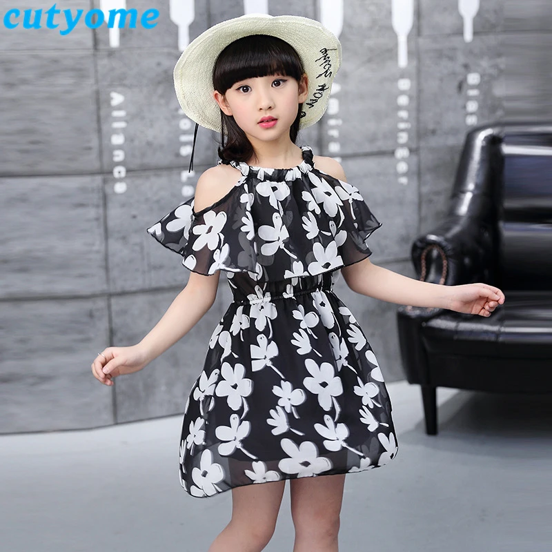 Cutyome Big Girls Shoulder Off Beach Dresses 10 13 14 16 Years Summer Kids Sleeveless Floral Printed Holidays Dress Teen Clothes