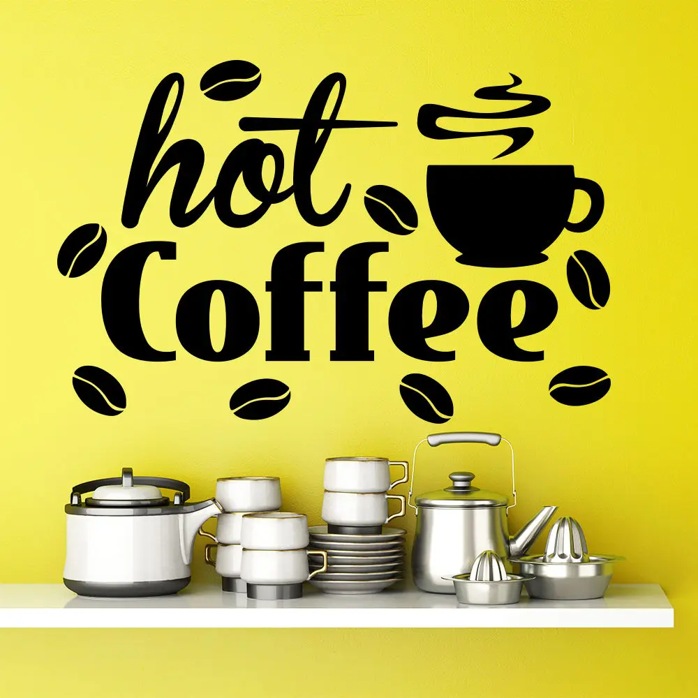 Wall Decals Hot Coffee Decal Cup Sticker Beans Vinyl Kitchen Cafe Decorin Wall Stickers from