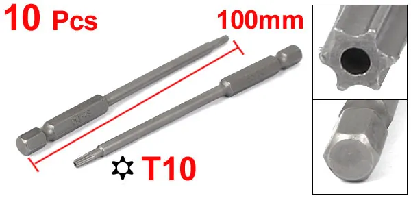 T10 Uxcell Hot Sale 10pcs 100mm Length 1/4" Hex Shank T6 T8 T10 T20 T40 Magnetic Torx Security Screwdriver Bits - Цвет: T10