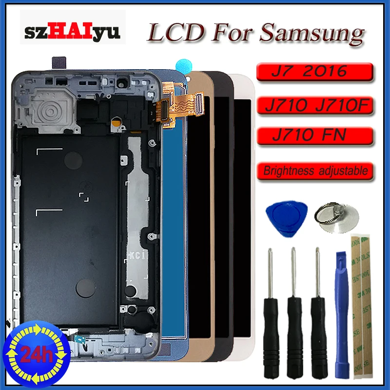 

szHAIyu Brihtness Adjustable LCD Display Touch Screen For Samsung J7 2016 J710 J710FN J710F Digitizer LCD Assembly With Frame
